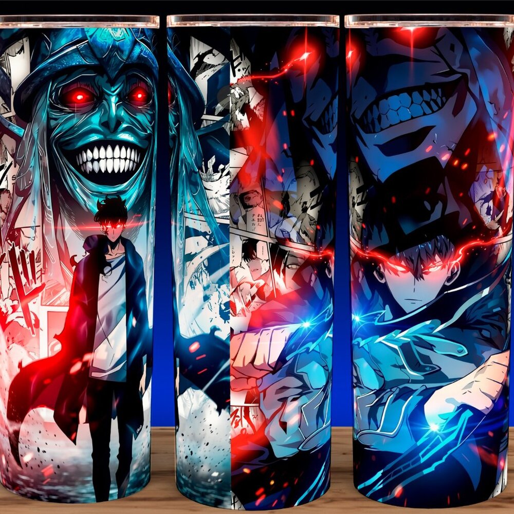 Solo Leveling Sun Jinwoo and Statue of God Anime Cup Mug Tumbler 20oz